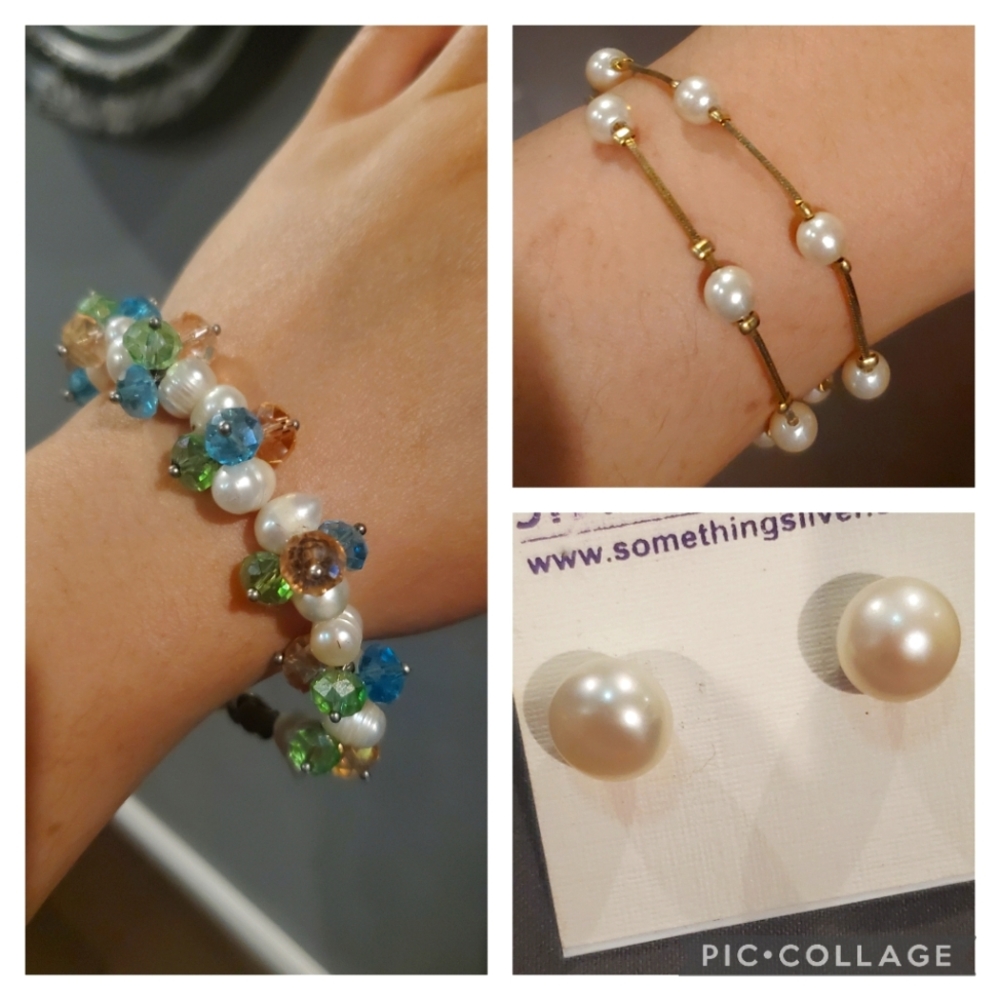 2 Freshwater Pearl Bracelets W Free Pearl Earrings